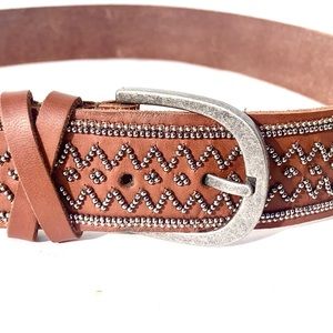 Lucky Brand Cognac Geo Metal Beaded Belt